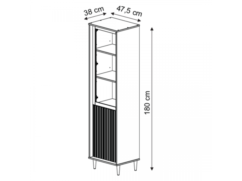 Cristaleira torre Feita em Madeira Maciça com o acabamento em cera natural com o toque acetinado. Uma porta com vidro canelado e uma em madeira maciça| Coleção Jazz